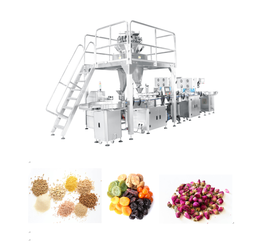 Small pellet produce filling sealing labeling line ,middle scale best choice